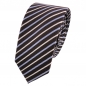 Preview: Schmale TigerTie Designer Seidenkrawatte blau creme braun gestreift - Krawatte