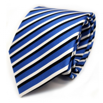 TigerTie Designer Krawatte - Binder blau ultramarin weiss schwarz gestreift