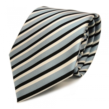 Designer Krawatte - Schlips Binder blau graublau schwarz weiss gestreift - Tie