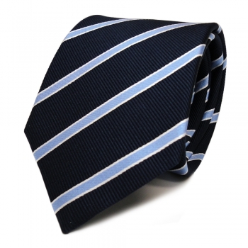 TigerTie Seidenkrawatte blau hellblau royal weiss gestreift - Krawatte Seide Tie
