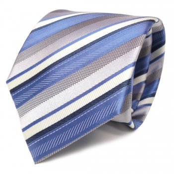 TigerTie Seidenkrawatte blau silber grau weiss gestreift - Krawatte Seide Tie