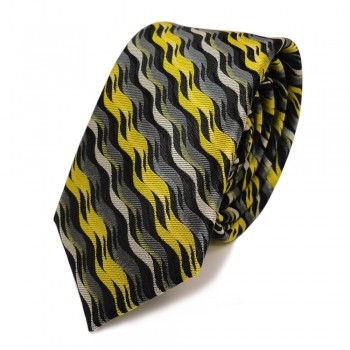 schmale Krawatte schwarz anthrazit gelb grau 100% Seide