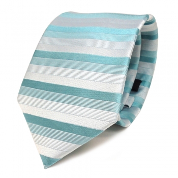 feine Designer Krawatte in türkis grün grau gestreift 100% Seide