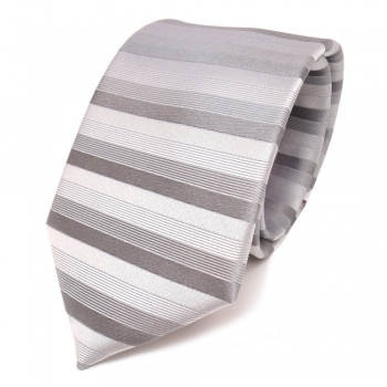 schöne feine Designer Seidenkrawatte silber grau gestreift - Krawatte 100% Seide