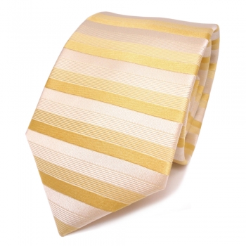 schöne feine Designer Seidenkrawatte gelb grauweiss gestreift - Krawatte Seide