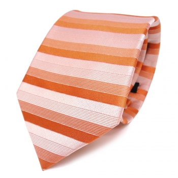 feine Designer Krawatte in rot orange grau gestreift 100% Seide