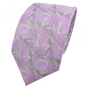 Designer Krawatte lila flieder grau silber Paisley - Schlips Binder Tie