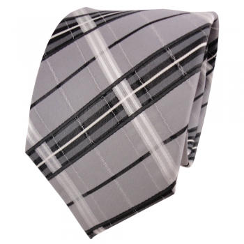 Enrico Sarto hochwertige Seidenkrawatte grau anthrazit silber kariert - Krawatte