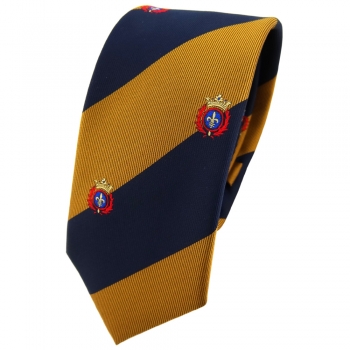TigerTie Krawatte blau saphirblau dunkelblau gestreift mit Wappen Tie Binder 