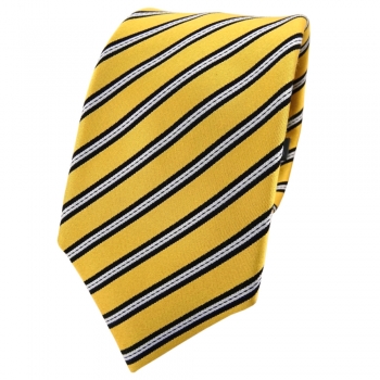 Enrico Sarto Seidenkrawatte gelb gold schwarz silber gestreift - Krawatte Seide