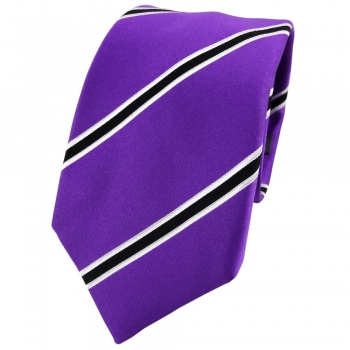 Enrico Sarto Seidenkrawatte lila violett schwarz weiß gestreift - Krawatte Seide