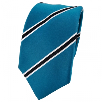 Enrico Sarto Seidenkrawatte türkis schwarz weiß gestreift - Krawatte Seide Tie