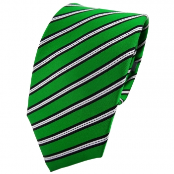 Enrico Sarto Seidenkrawatte grün schwarz silber gestreift - Krawatte Seide Tie