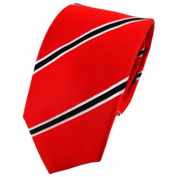 Enrico Sarto Seidenkrawatte rot knallrot schwarz weiß gestreift - Krawatte Seide