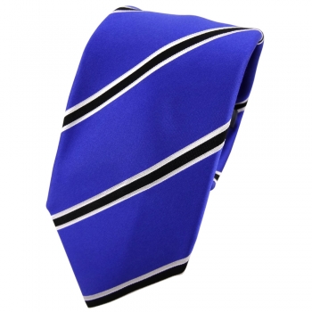 Enrico Sarto Seidenkrawatte blau schwarz weiß gestreift - Krawatte Seide Tie