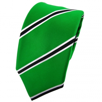Enrico Sarto Seidenkrawatte grün schwarz weiß gestreift - Krawatte Seide Tie