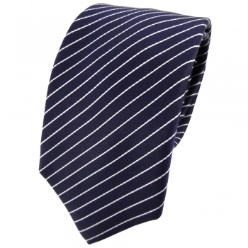 Enrico Sarto Seidenkrawatte blau dunkelblau weiß gestreift - Krawatte Seide Tie