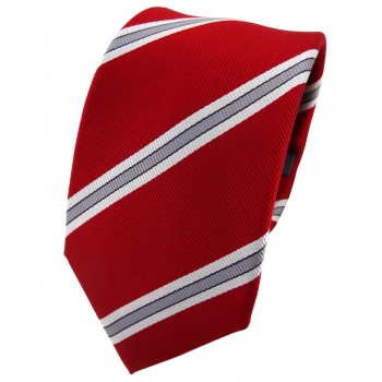 Enrico Sarto Seidenkrawatte rot silber grau gestreift - Krawatte Seide Tie