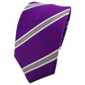 Enrico Sarto Seidenkrawatte lila violett silber grau gestreift - Krawatte Seide