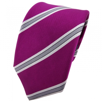 Enrico Sarto Seidenkrawatte magenta lila silber grau gestreift - Krawatte Seide