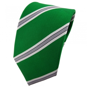 Enrico Sarto Seidenkrawatte grün silber grau gestreift - Krawatte Seide Tie