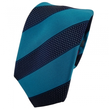Enrico Sarto Seidenkrawatte türkis blau silber gestreift - Krawatte Seide Tie