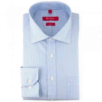 Ben Green Herrenhemd blau weiß langarm bügelfrei - New-Kent-Kragen Hemd Gr.41
