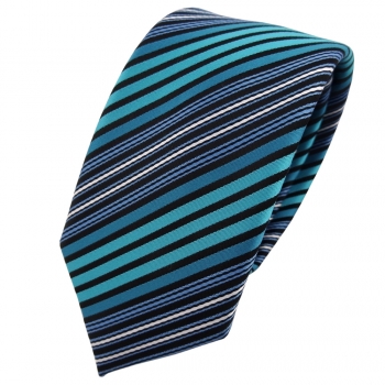 Binder Tie Schmale TigerTie Krawatte schwarz anthrazit türkis blau gestreift 
