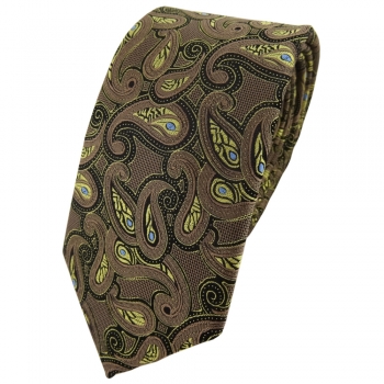 TigerTie Designer Seidenkrawatte grün oliv schwarz paisley Krawatte Seide Tie 