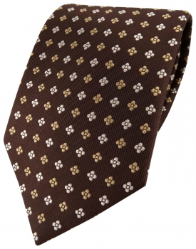 Designer Seidenkrawatte braun gold silber gepunktet - Krawatte 100% Seide Silk