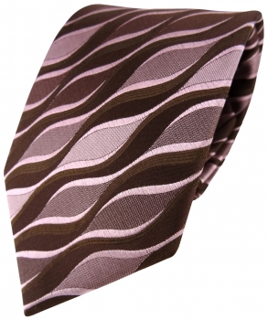 Seidenkrawatte rosa braun dunkelbraun Wellenmotiv - Krawatte Seide Tie Binder