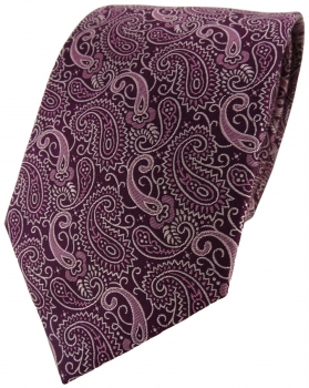 Schöne Seidenkrawatte in lila violett silber paisley gemustert - Krawatte Seide