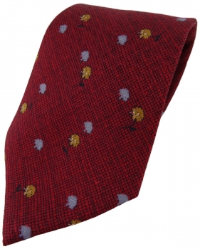 Feine leichte Seidenkrawatte rot weinrot blau gold gemustert - Krawatte Seide