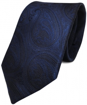 TigerTie Seidenkrawatte dunkelblau marin schwarz paisley - Krawatte 100% Seide