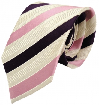 Designer Seidenkrawatte rosa lila violett creme beige gestreift - Krawatte Seide