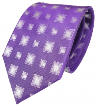 Elegante Krawatte in lila flieder silber Karomuster reine Seide / Silk