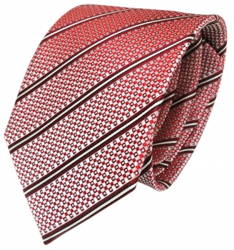 Krawatte rot weinrot weiss schwarz silber gestreift gepunktet Seide / Silk
