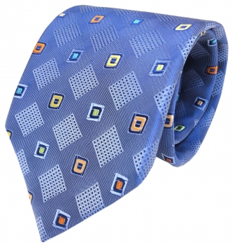 Designer Seidenkrawatte blau hellblau orange grün gemustert - Krawatte Seide
