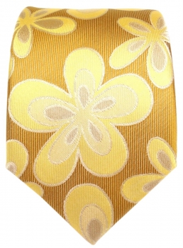 Seidenkrawatte goldgelb mit Blumenmotiven - Krawatte 100% Seide