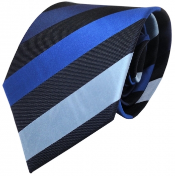 TigerTie Seidenkrawatte Satin blau dunkelblau gestreift - Krawatte 100% Seide