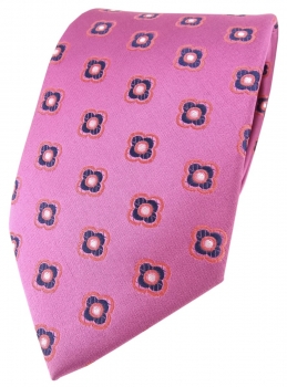 Satin Seidenkrawatte pink rosé lila graublau Blumenmuster - Krawatte Seide Tie