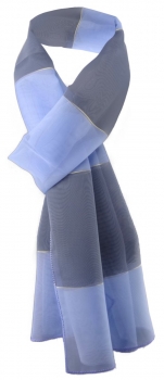 Damen Chiffon Halstuch blau anthrazit gestreift Gr. 165 cm x 40 cm - Tuch Schal