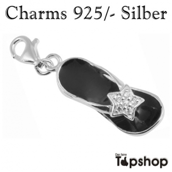 Charms 925/-, Echt Silber, Sandalen in schwarz