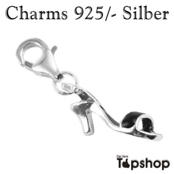 Charms 925/- Damenschuh in Silber Schwarz 0,2cm x 1,5cm