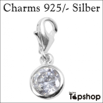 Charms 925/-, weißer Stein Ø 0,6cm
