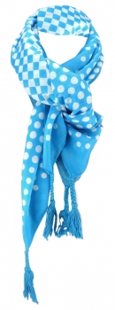 Damen Halstuch türkis blau weiß gepunktet Gr. 100 cm x 100 cm - Tuch Baumwolle