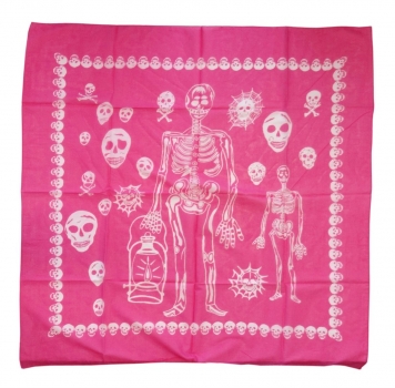 Damen Halstuch in pink rosa weiß Totenköpfe Gr. 100 cm x 100 cm - Tuch Baumwolle