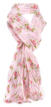 Damen Halstuch in rosa Blumenmuster Gr. 180 cm x 50 cm - Tuch Schal Baumwolle