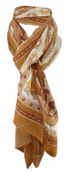 Damen Chiffon Schal Halstuch braun beige creme Motive Gr. 160 cm x 50 cm - Tuch
