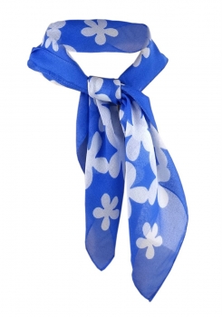Nickituch Chiffon blau weiss mit Blumenmuster - Gr. 50 x 50 cm - Tuch Halstuch